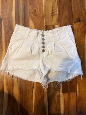 Express White High-Waist Frayed Button-Front Shorts